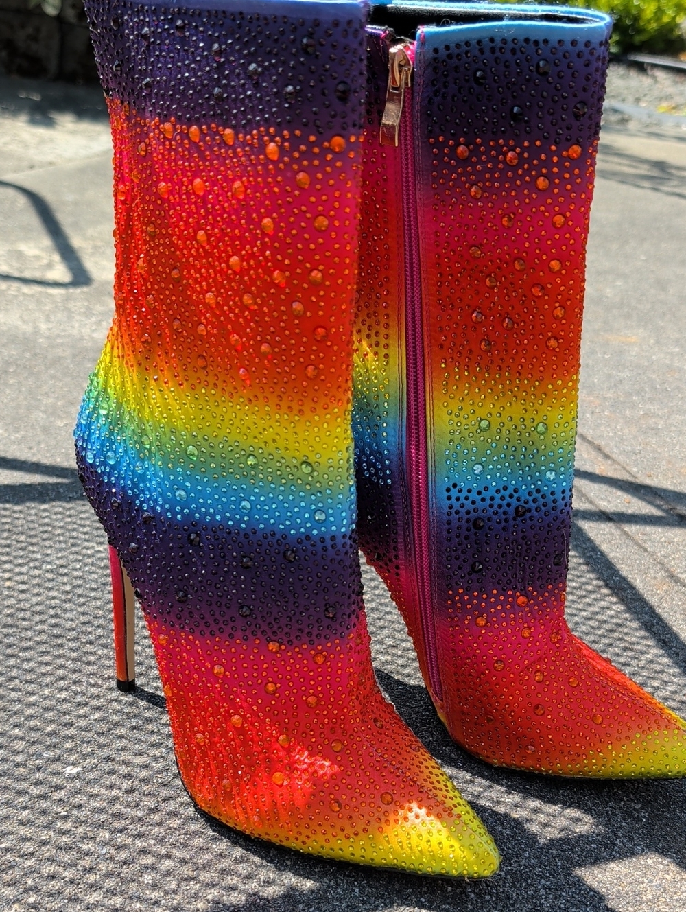 Rainbow Ombre Rhinestone Stiletto Ankle Boots